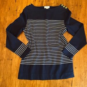 Jones New York Nautical Bateau Neck Navy & White Striped Long Sleeve Tunic